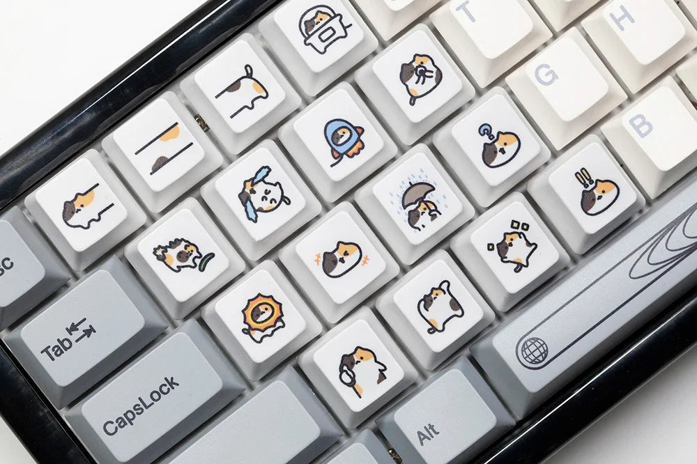 Cute Little Calico Cat Keycap Kitty Meme Keycap Dye Subbed keycaps for mx stem Gaming Mechanical Keyboards Orange White Black
