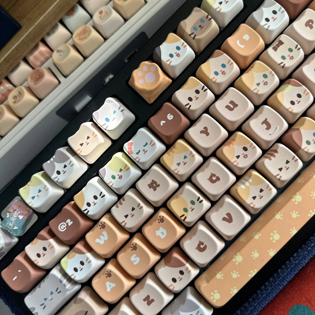 Cute Meow Keycaps Cat Head MAO profils PBT atslēgu vāciņu krāsu sublimācija MX mehāniskajai tastatūrai KeyCap tastatūras piederumi