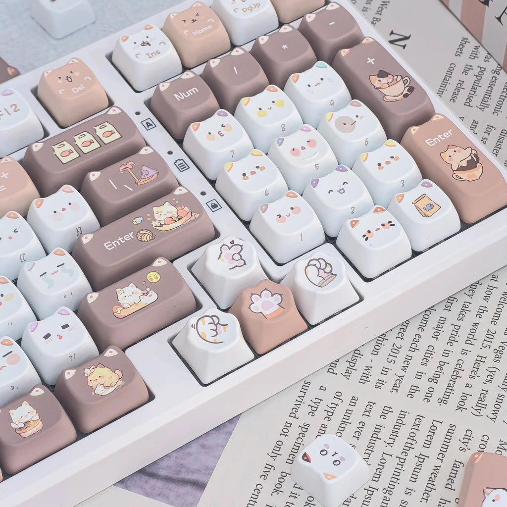 Cute Meow Keycaps Cat Head MAO profils PBT atslēgu vāciņu krāsu sublimācija MX mehāniskajai tastatūrai KeyCap tastatūras piederumi